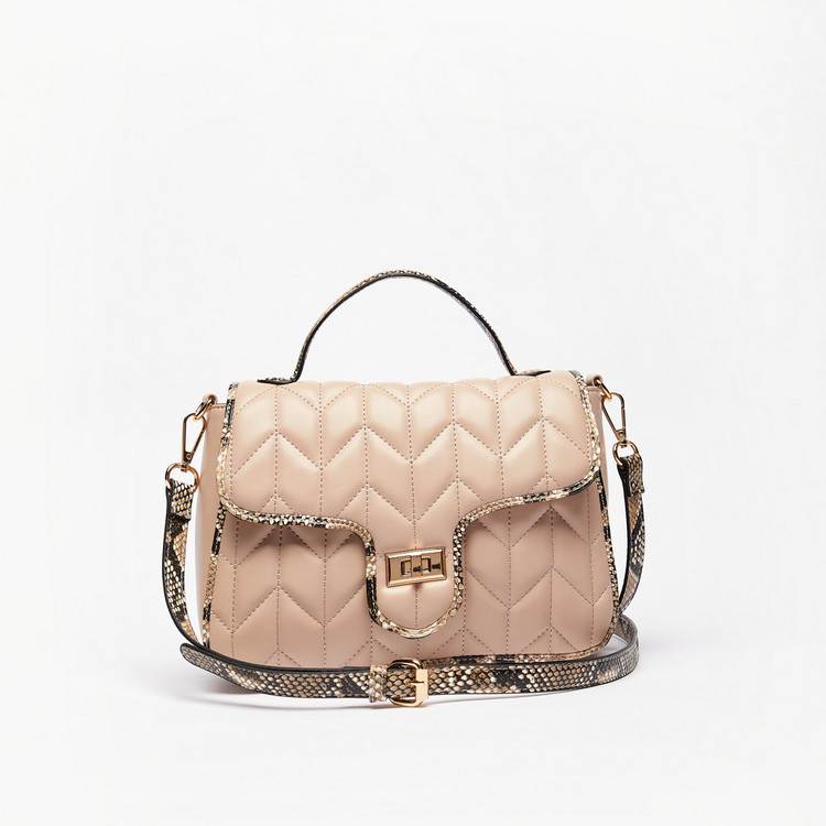 Jane Shilton Quilted Satchel Bag with Animal Print Detail and Top Handle
