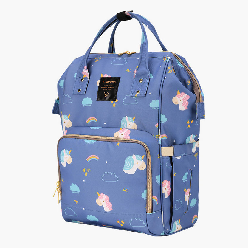Sunveno Unicorn Print Diaper Backpack with USB Port and Top Handles-Diaper Bags-image-0