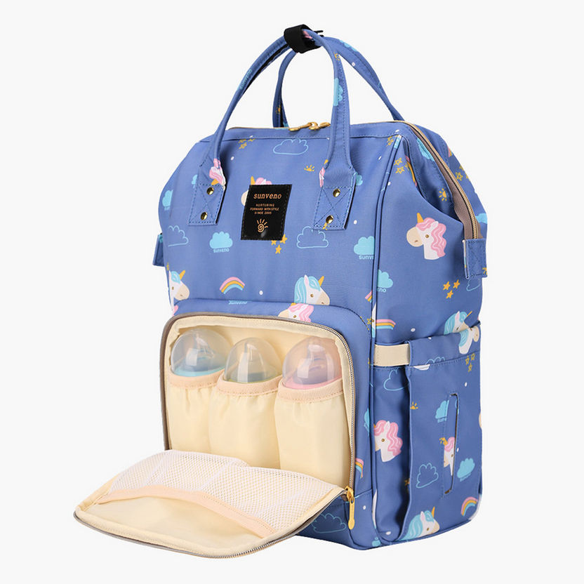 Sunveno Unicorn Print Diaper Backpack with USB Port and Top Handles-Diaper Bags-image-1