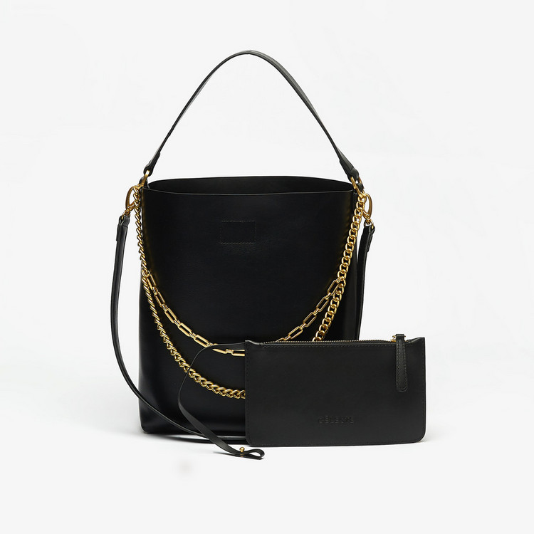 Celeste Solid Shoulder Bag with Chain Accent and Pouch
