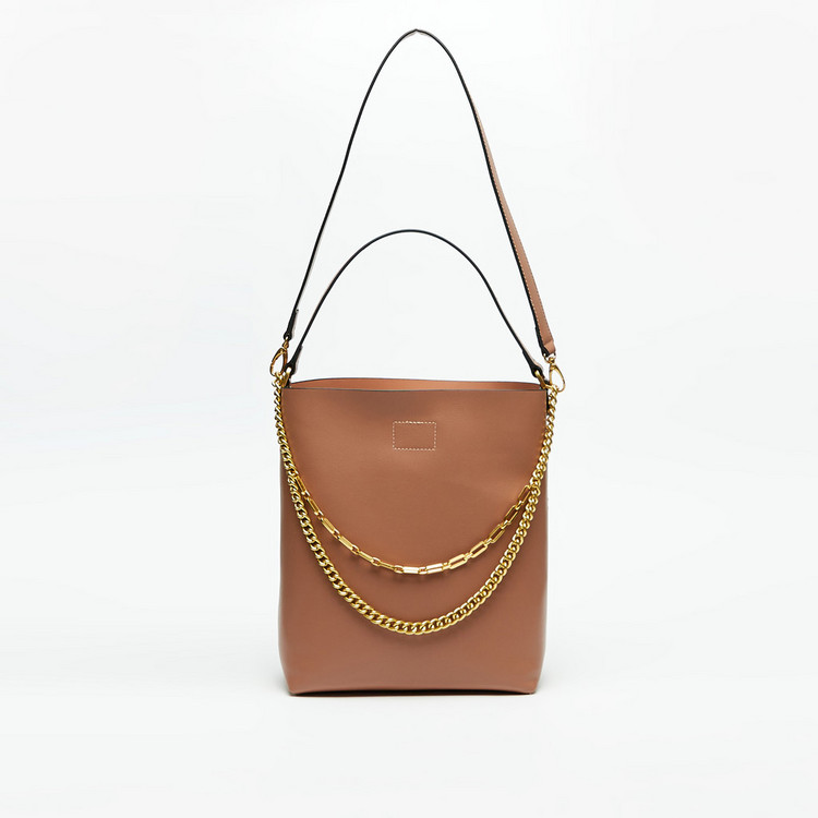 Celeste Solid Shoulder Bag with Chain Accent and Pouch