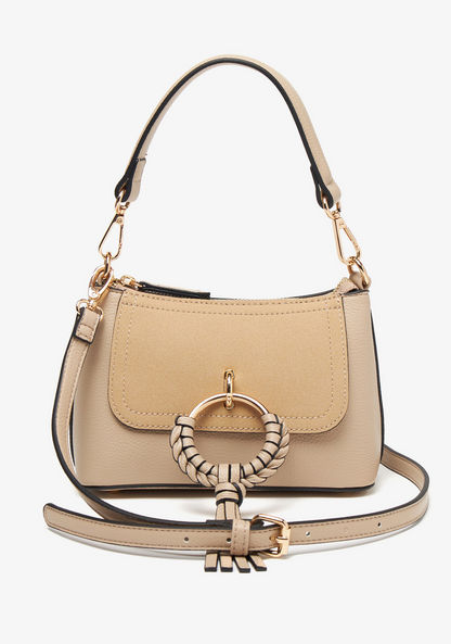 Celeste Solid Crossbody Bag with Detachable Strap and Ring Detail-Women%27s Handbags-image-0
