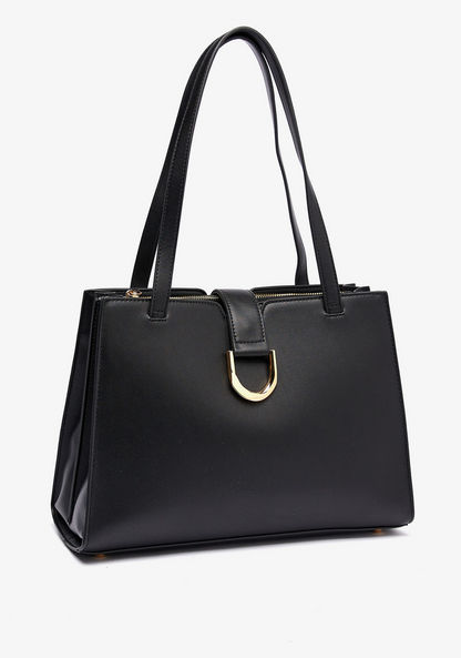Celeste Solid Shopper Bag with Double Handle and Snap Button Closure