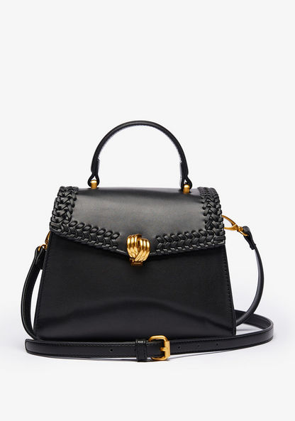 Celeste Solid Satchel Bag with Weave Detail-Women%27s Handbags-image-0