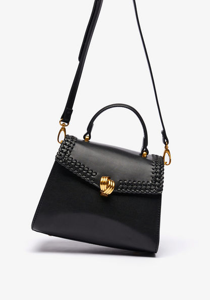 Celeste Solid Satchel Bag with Weave Detail-Women%27s Handbags-image-1