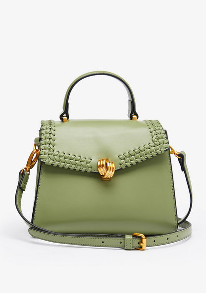 Celeste Solid Satchel Bag with Weave Detail-Women%27s Handbags-image-0