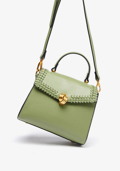 Celeste Solid Satchel Bag with Weave Detail-Women%27s Handbags-image-1