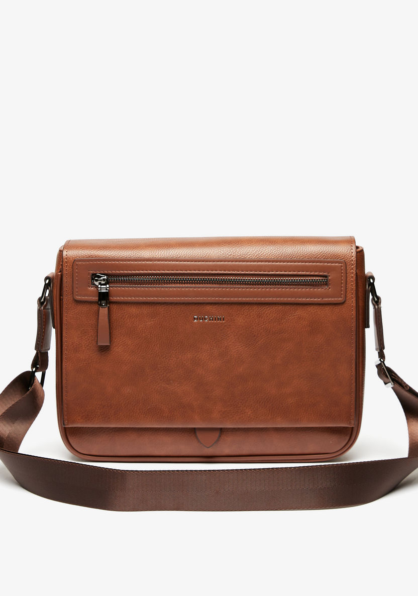 Duchini Solid Crossbody Bag with Zip Closure-Men%27s Handbags-image-0