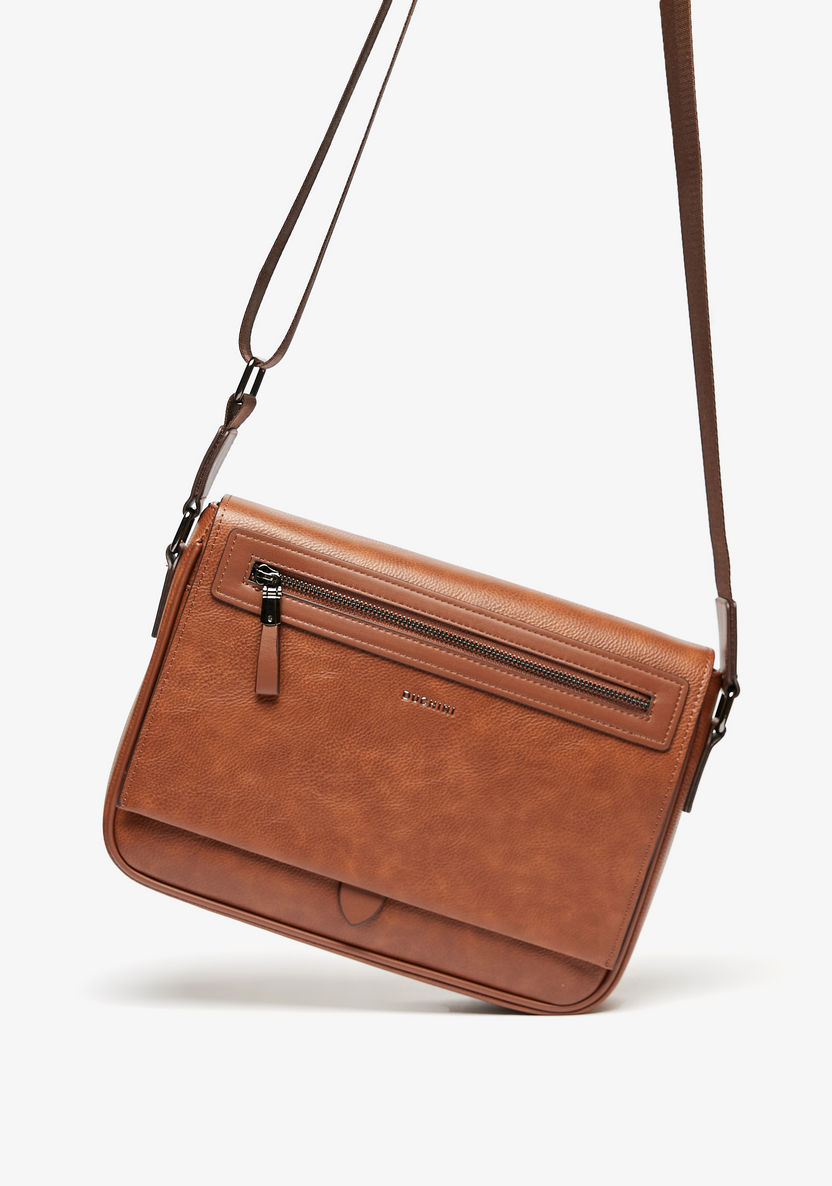 Duchini Solid Crossbody Bag with Zip Closure-Men%27s Handbags-image-1