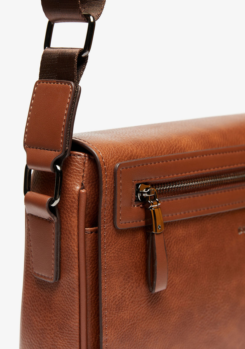 Duchini Solid Crossbody Bag with Zip Closure-Men%27s Handbags-image-3