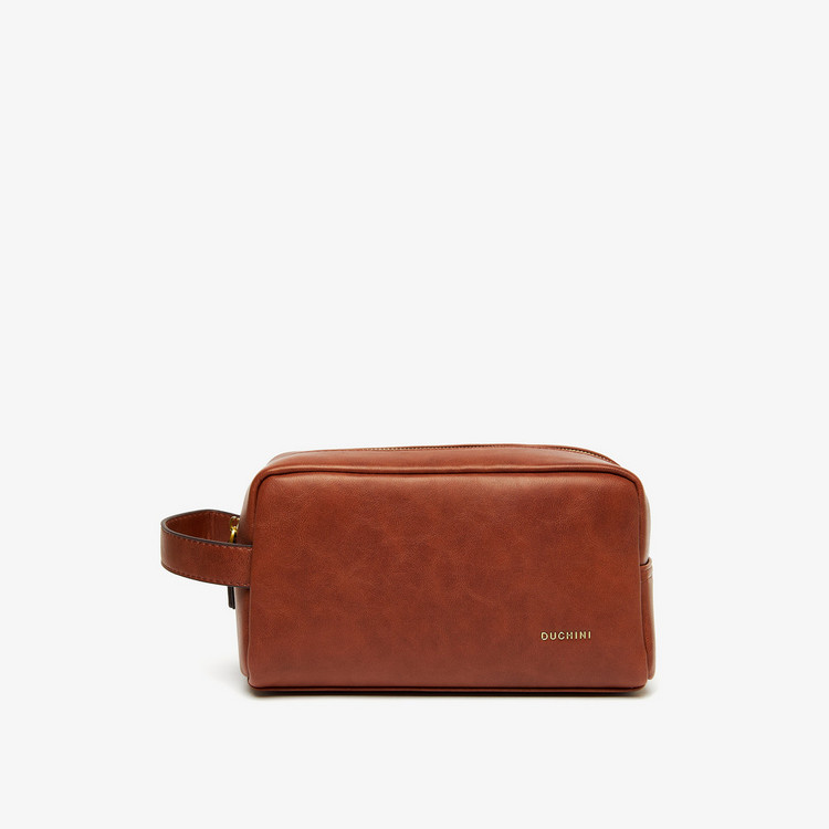 Duchini Textured Pouch with Zip Closure and Wrist Loop