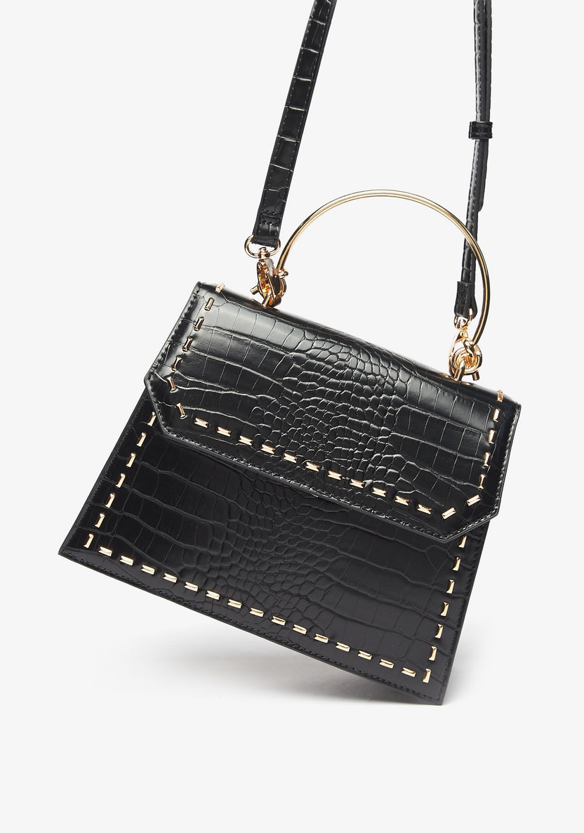 Celeste Animal Texture Satchel Bag with Metal Handle and Stud Detail-Women%27s Handbags-image-1