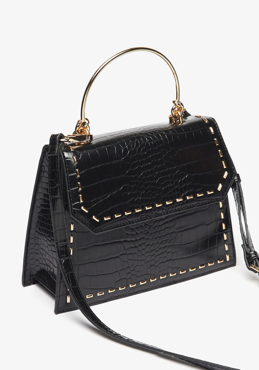 Celeste Animal Texture Satchel Bag with Metal Handle and Stud Detail-Women%27s Handbags-image-2