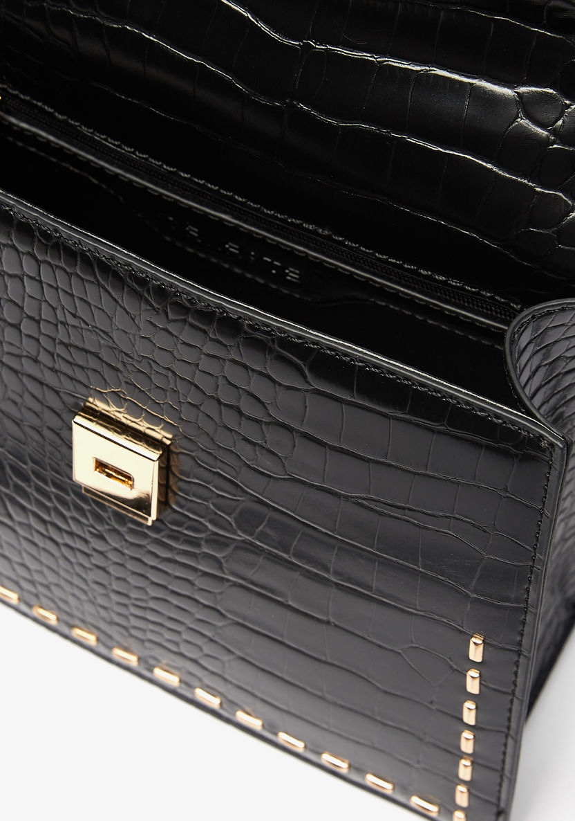 Celeste Animal Texture Satchel Bag with Metal Handle and Stud Detail-Women%27s Handbags-image-4
