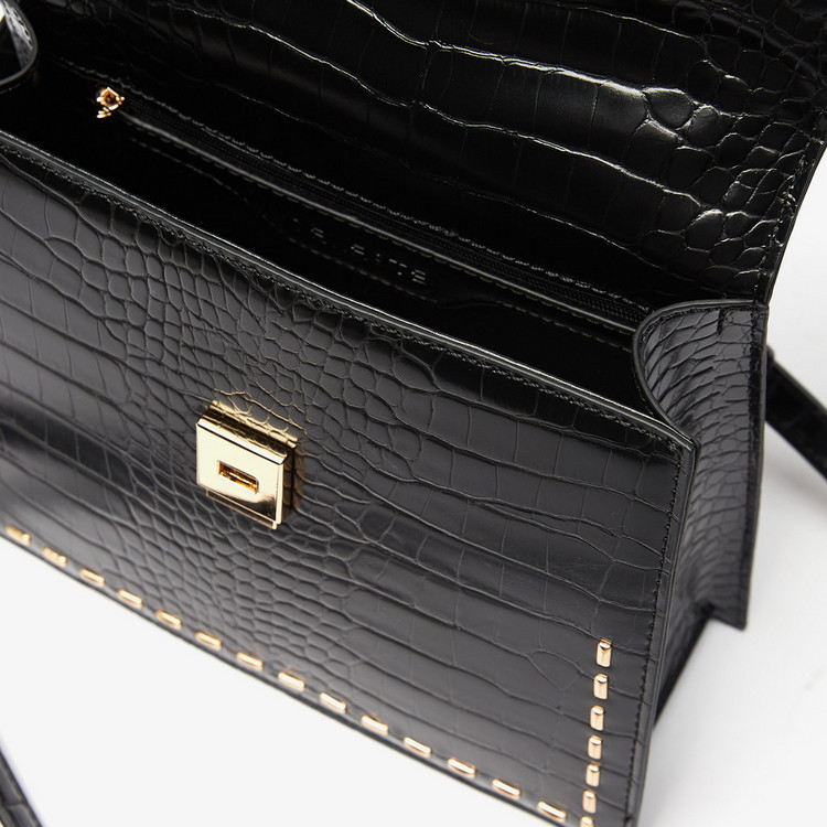 Celeste Animal Texture Satchel Bag with Metal Handle and Stud Detail
