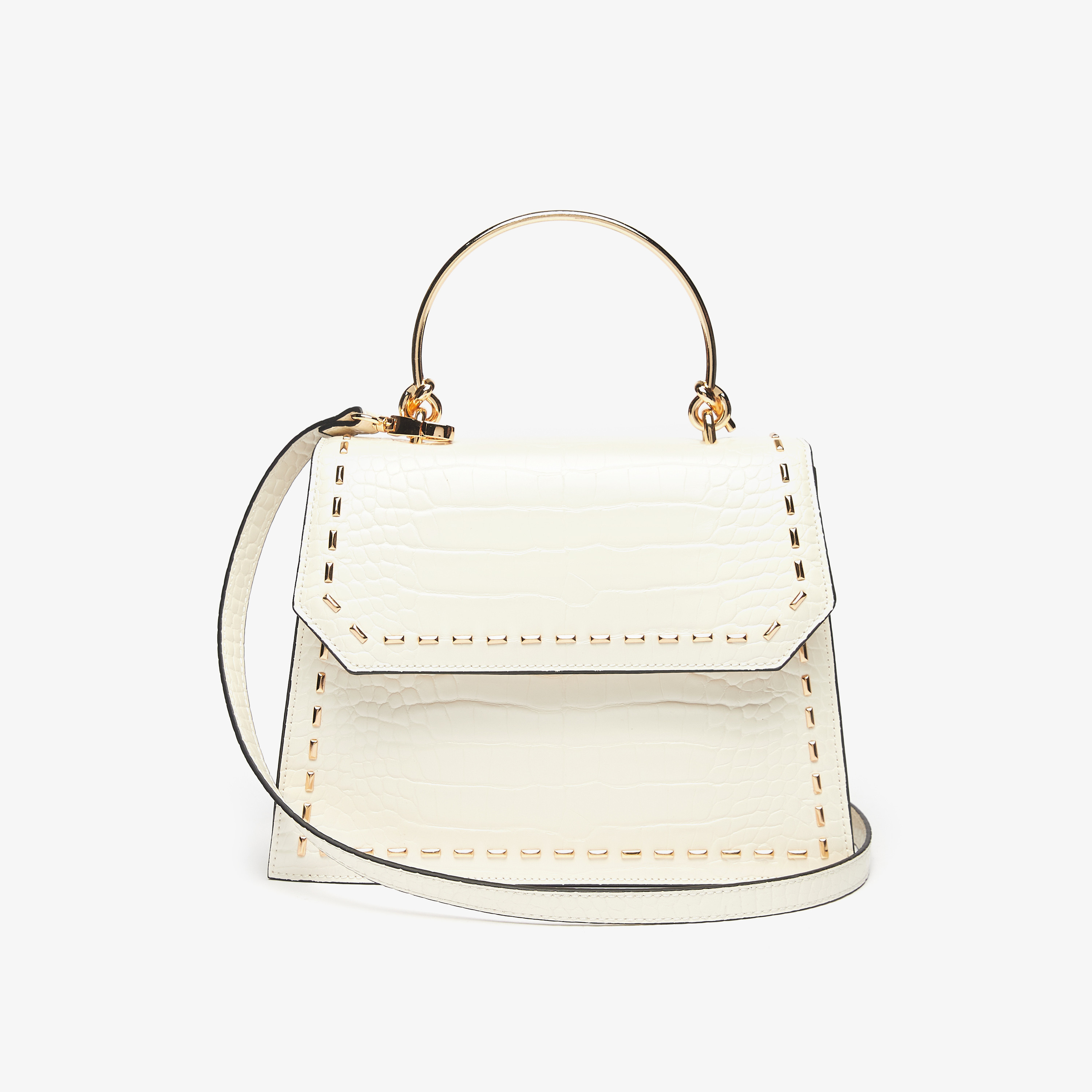 Celeste Animal Texture Satchel Bag with Metal Handle and Stud Detail-women-bagsandwallets-handbags-image-1