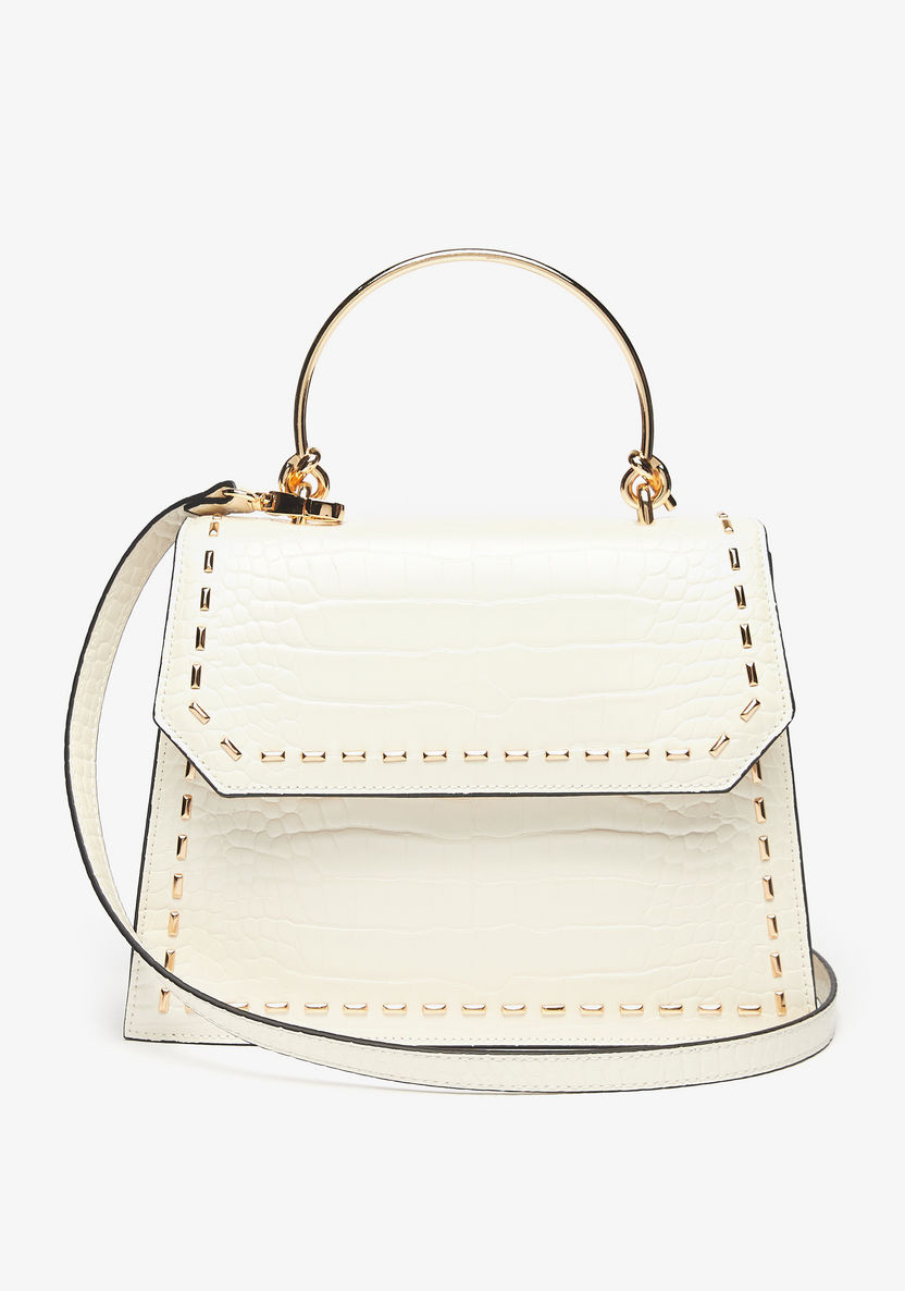Celeste Animal Texture Satchel Bag with Metal Handle and Stud Detail-Women%27s Handbags-image-0