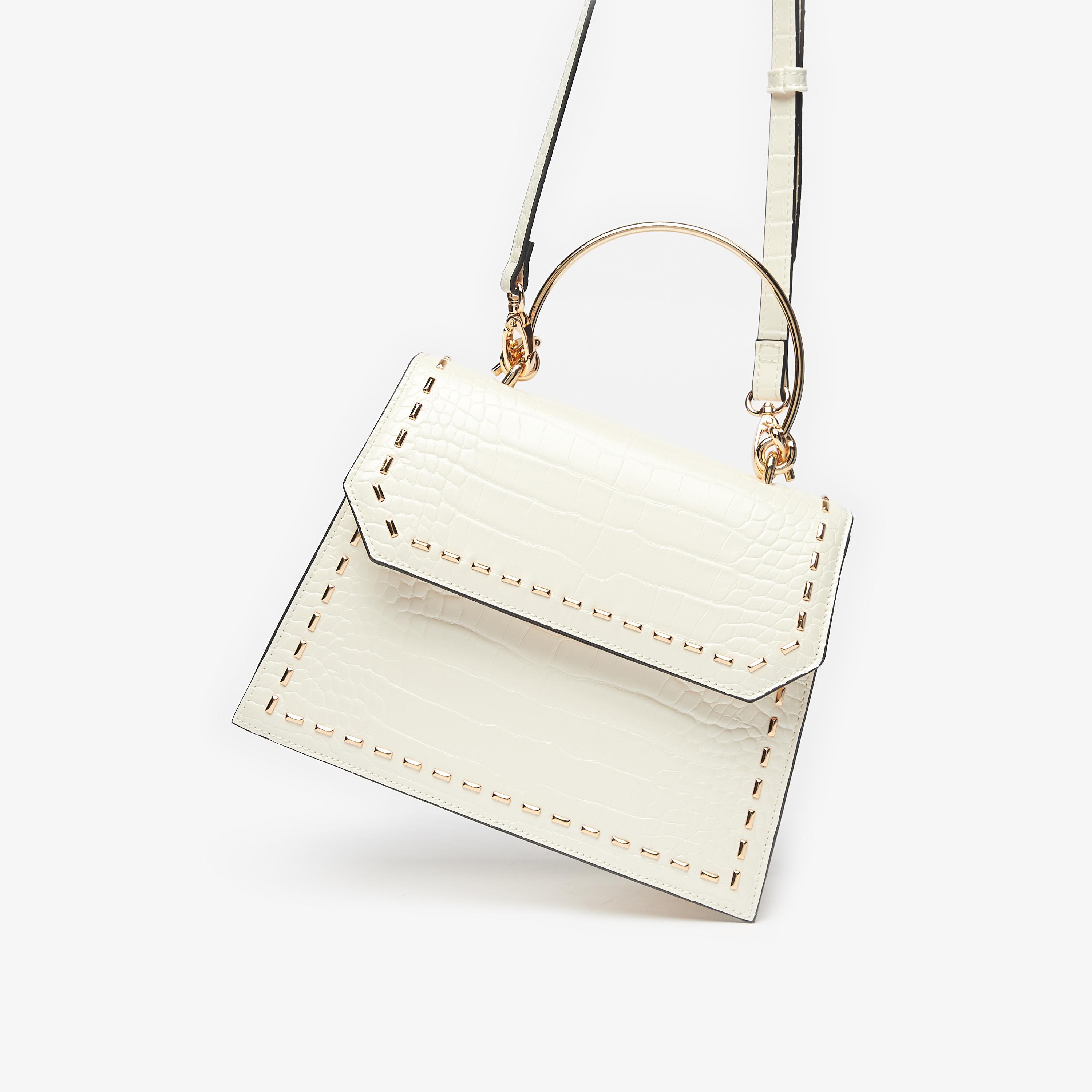 Celeste Animal Texture Satchel Bag with Metal Handle and Stud Detail-women-bagsandwallets-handbags-image-2