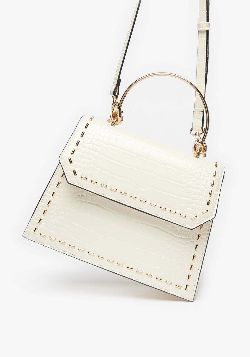 Celeste Animal Texture Satchel Bag with Metal Handle and Stud Detail-Women%27s Handbags-image-1