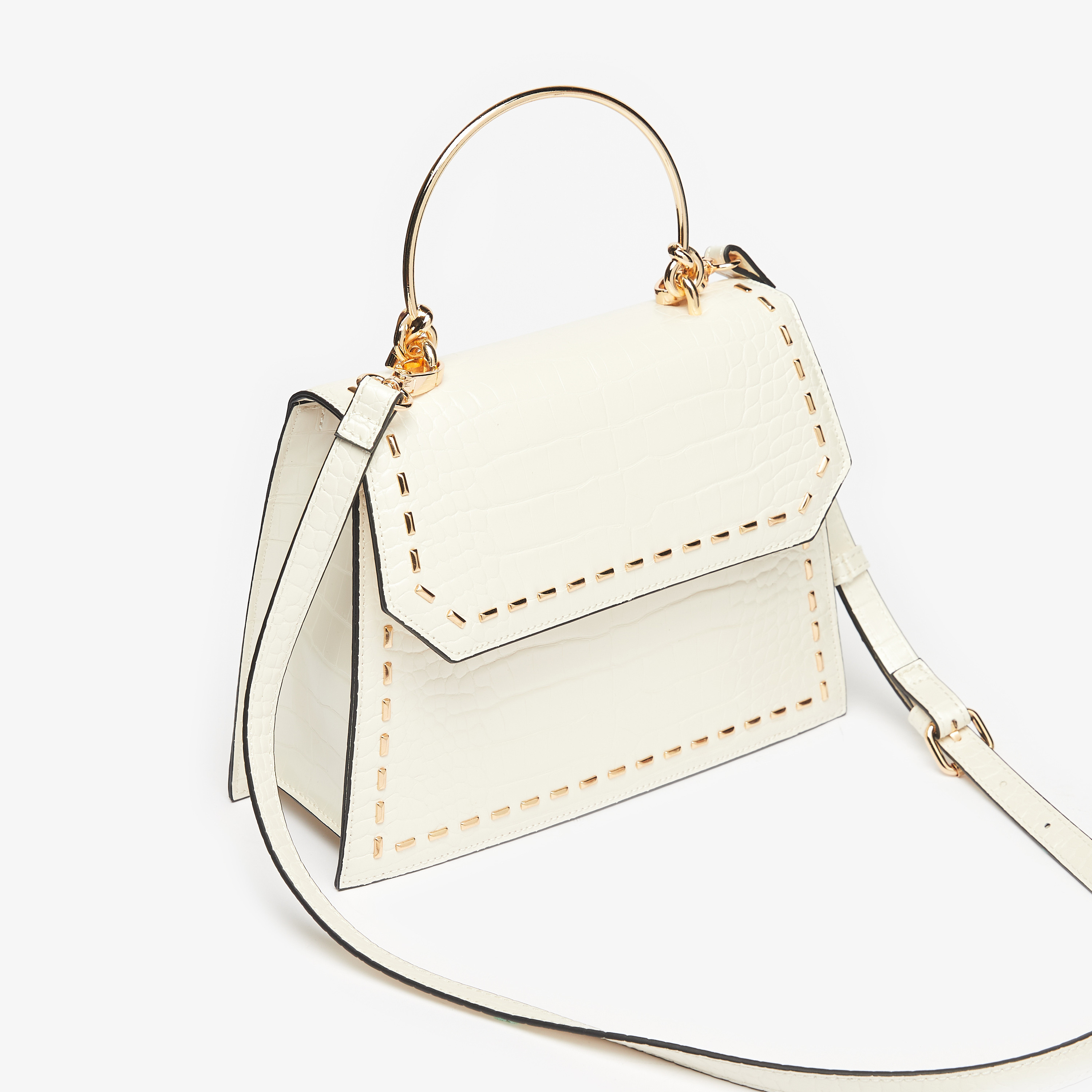 Celeste Animal Texture Satchel Bag with Metal Handle and Stud Detail-women-bagsandwallets-handbags-image-3