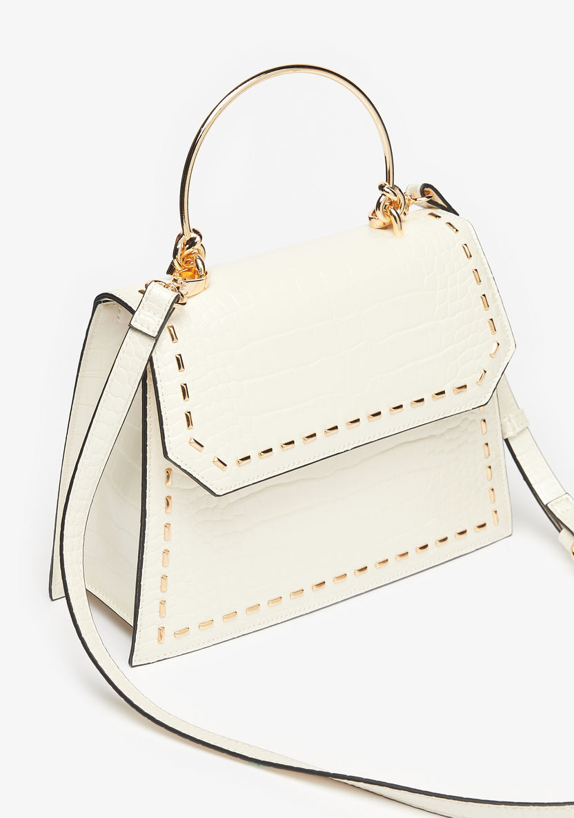 Celeste Animal Texture Satchel Bag with Metal Handle and Stud Detail-Women%27s Handbags-image-2