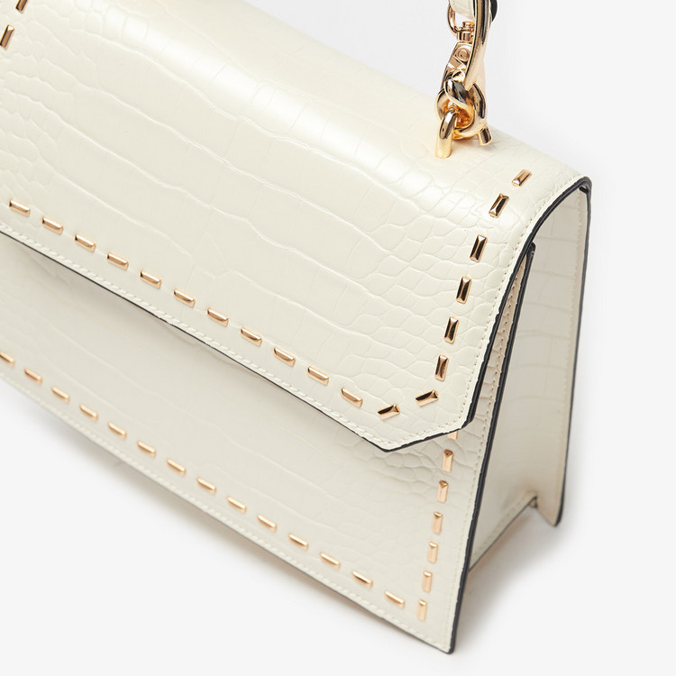 Celeste Animal Texture Satchel Bag with Metal Handle and Stud Detail