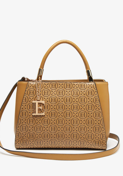 Elle Embossed Tote Bag with Adjustable Strap and Zip Closure-Women%27s Handbags-image-0