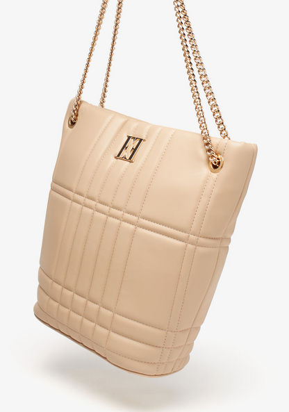 ELLE Quilted Shoulder Bag with Chain Handle and Zip Closure