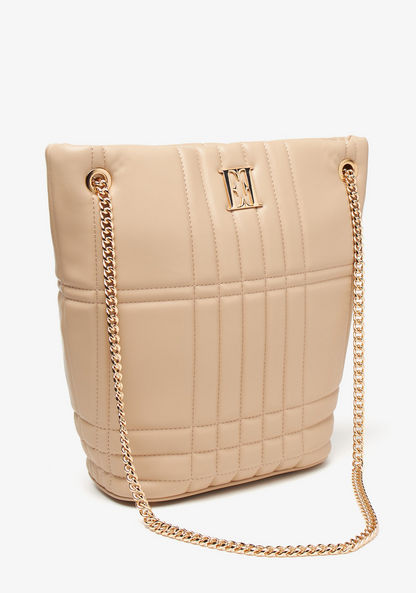 ELLE Quilted Shoulder Bag with Chain Handle and Zip Closure