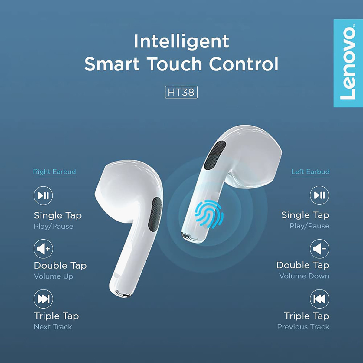 سماعة أذن لاسلكية حقيقية بتقنية البلوتوث من لينوفو HT38 أبيض-electronics-headphonesandearphones-image-2