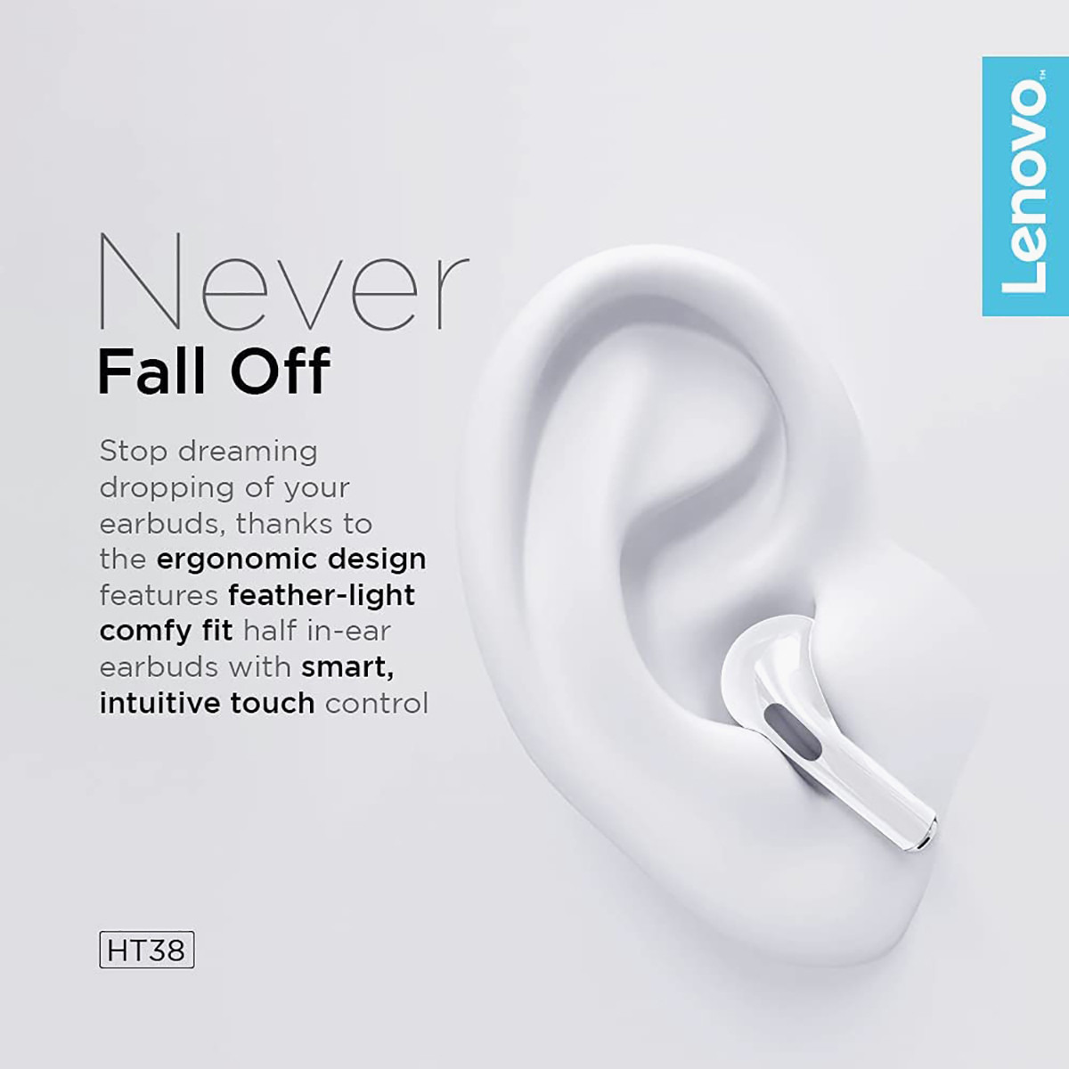 سماعة أذن لاسلكية حقيقية بتقنية البلوتوث من لينوفو HT38 أبيض-electronics-headphonesandearphones-image-3
