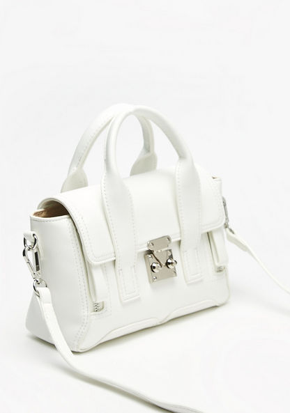 Haadana Solid Satchel Bag with Detachable Strap and Flap Closure
