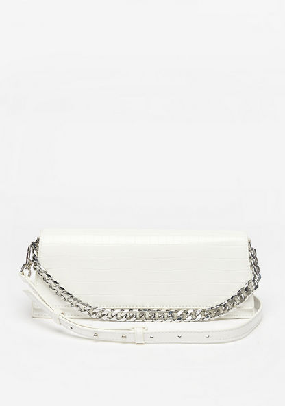 Haadana Textured Shoulder Bag with Chain Detail and Detachable Strap