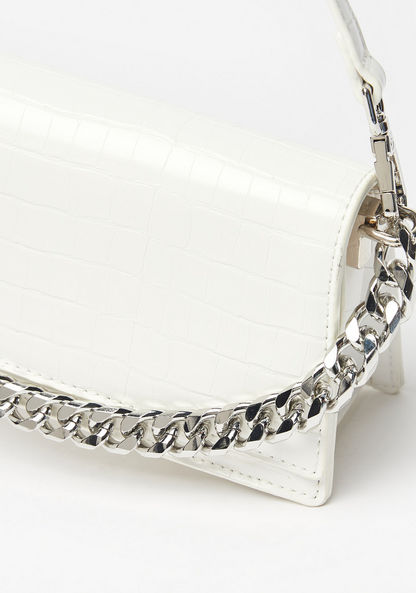 Haadana Textured Shoulder Bag with Chain Detail and Detachable Strap