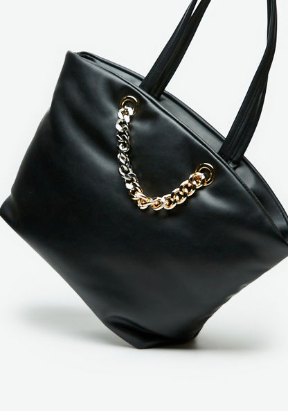 Haadana Solid Tote Bag with Chain Accent