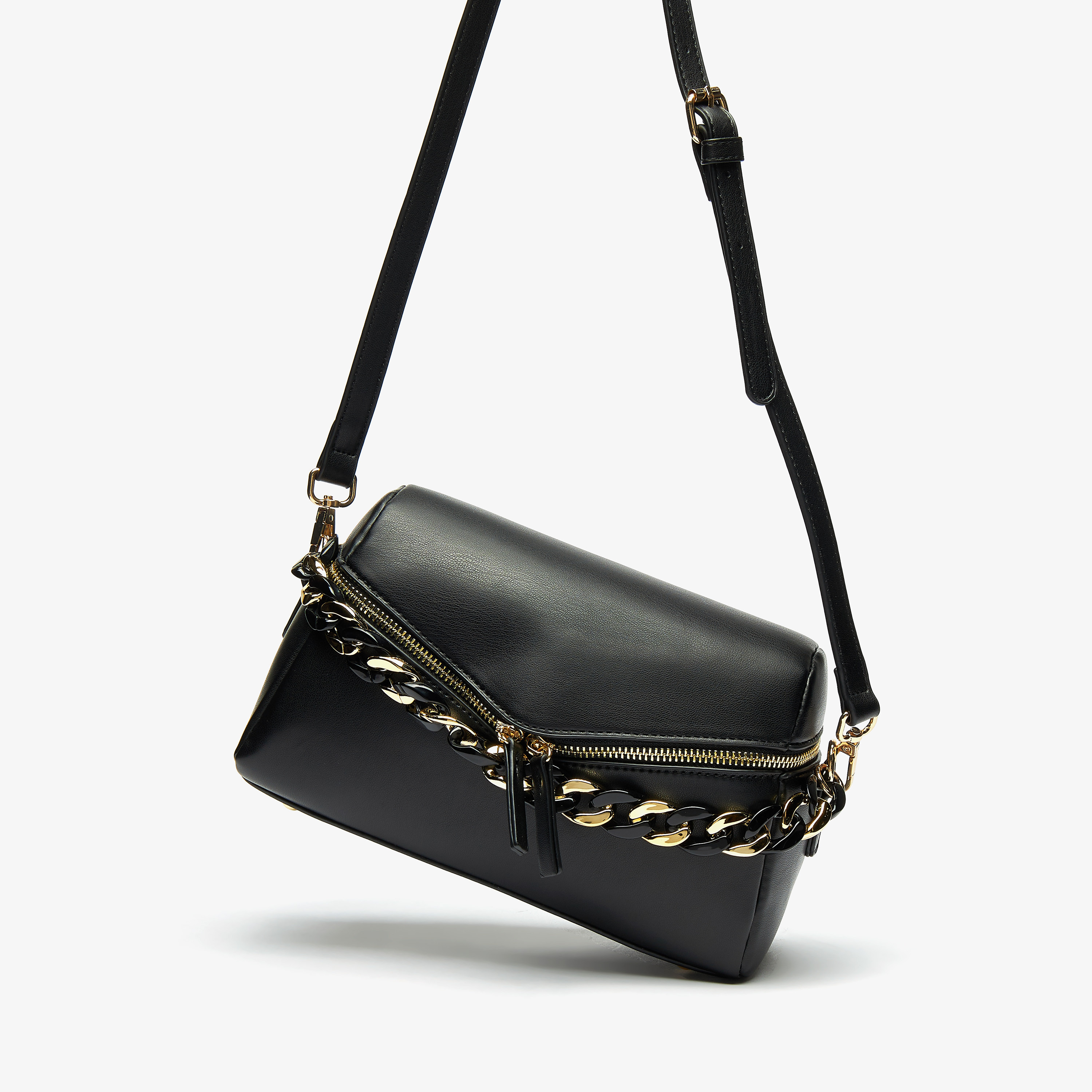 Haadana Solid Crossbody Bag with Chunky Chain Accent-women-bagsandwallets-handbags-image-2