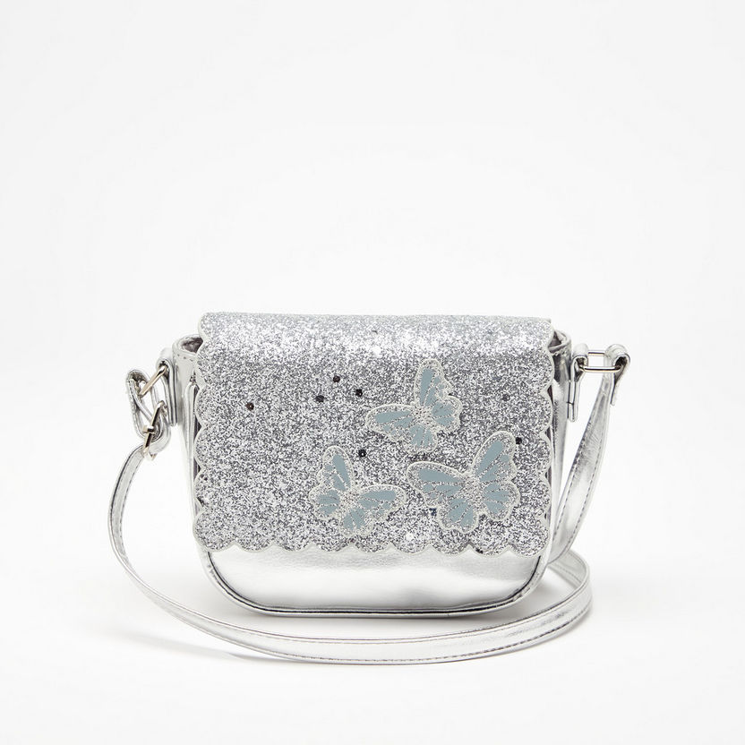 Little Missy Glitter Textured Handbag with Butterfly Accents-Girl%27s Bags-image-0