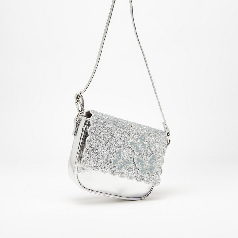 Little Missy Glitter Textured Handbag with Butterfly Accents-Girl%27s Bags-image-1