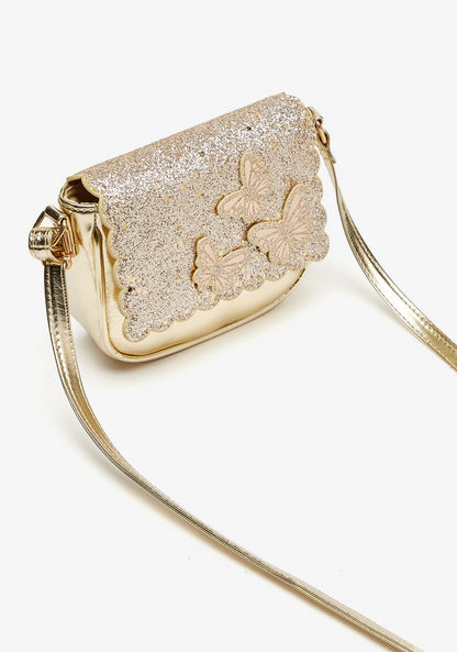 Little Missy Glitter Textured Handbag with Butterfly Accents