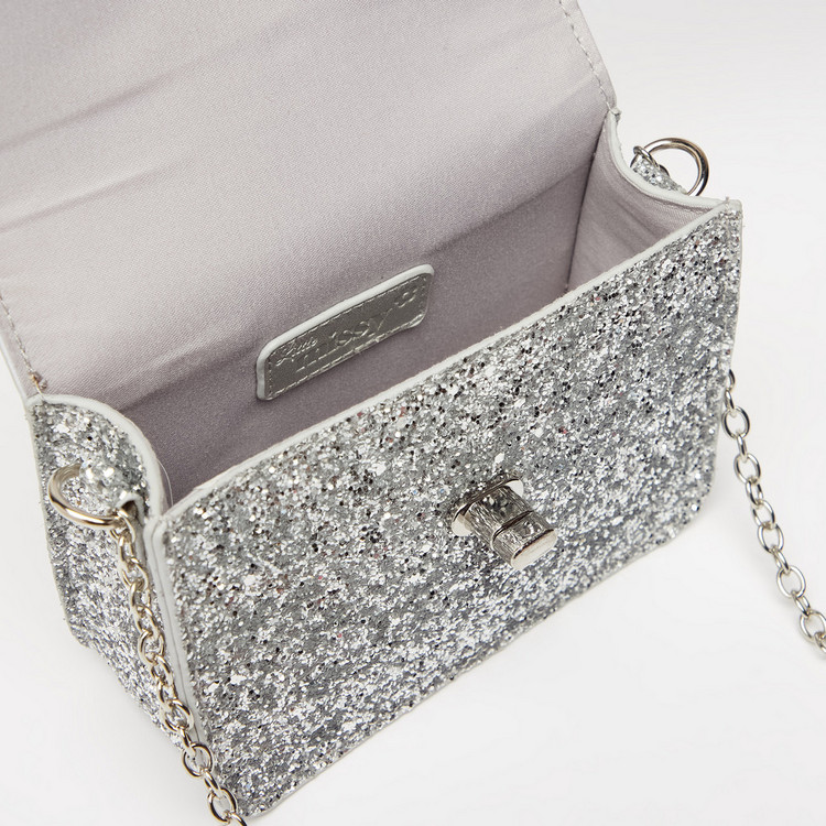 Little Missy Glittery Crossbody Bag with Chain Strap and Flap Closure