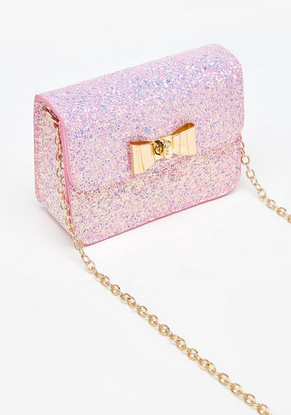 Little Missy Glittery Crossbody Bag with Chain Strap and Flap Closure