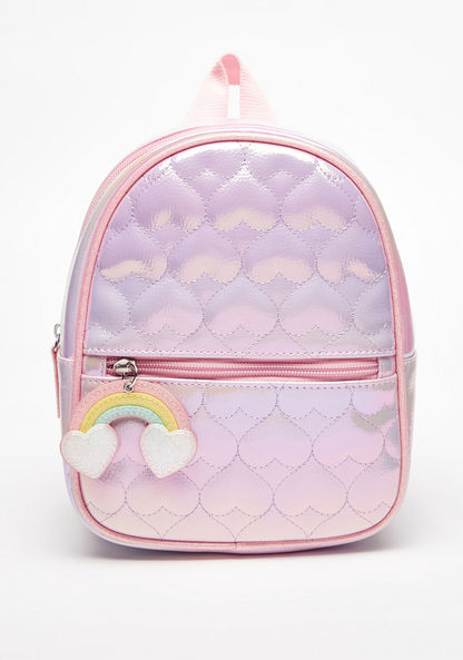 Little Missy Heart Quilted Backpack with Zip Closure and Adjustable Straps-Girl%27s Backpacks-image-0