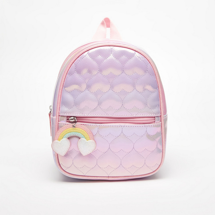 Little Missy Heart Quilted Backpack with Zip Closure and Adjustable Straps