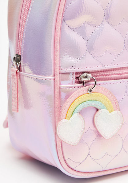 Little Missy Heart Quilted Backpack with Zip Closure and Adjustable Straps-Girl%27s Backpacks-image-2