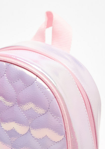 Little Missy Heart Quilted Backpack with Zip Closure and Adjustable Straps-Girl%27s Backpacks-image-3