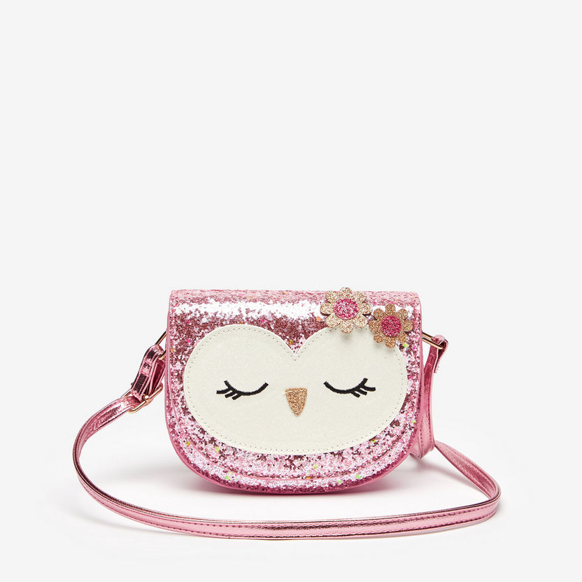 Little Missy Glitter Textured Handbag with Owl Applique-Girl%27s Bags-image-0