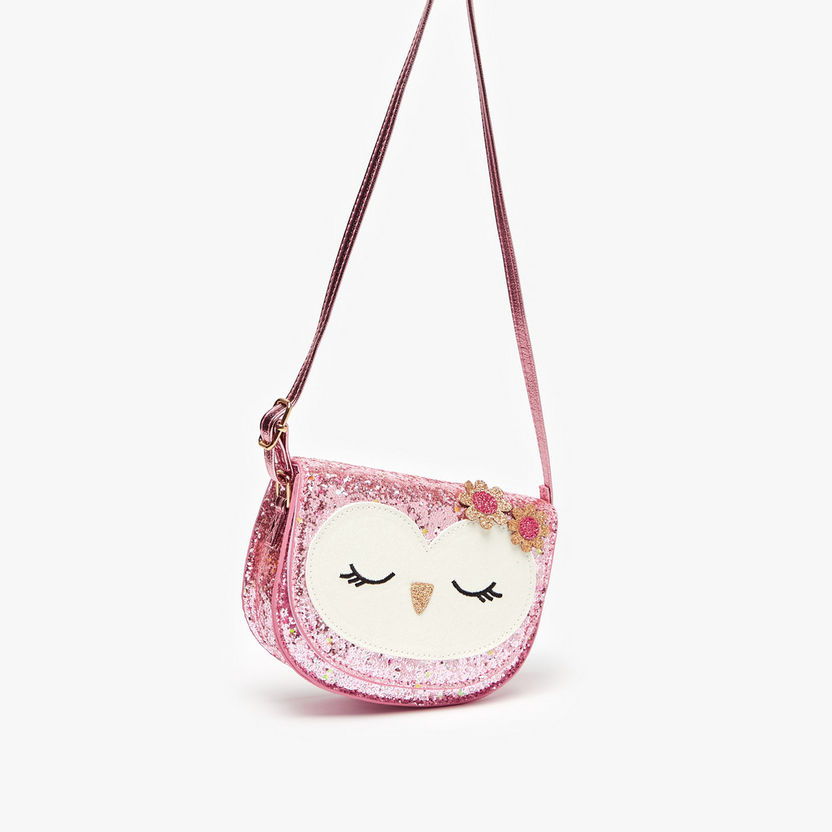 Little Missy Glitter Textured Handbag with Owl Applique-Girl%27s Bags-image-1