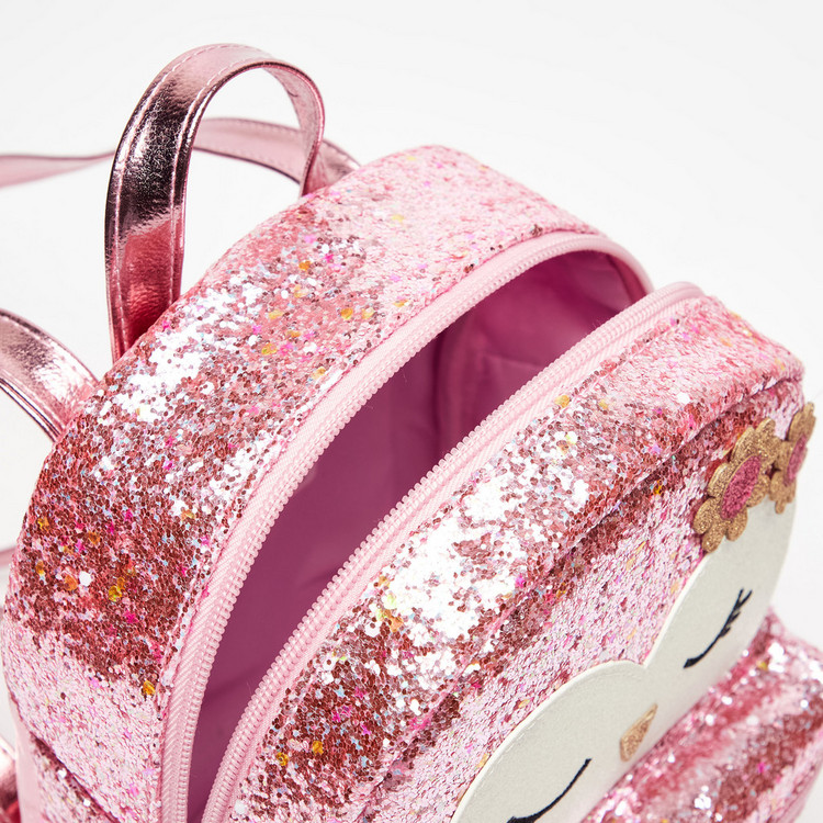 Little Missy Owl Applique Backpack with Glitter Detail and Zip Closure