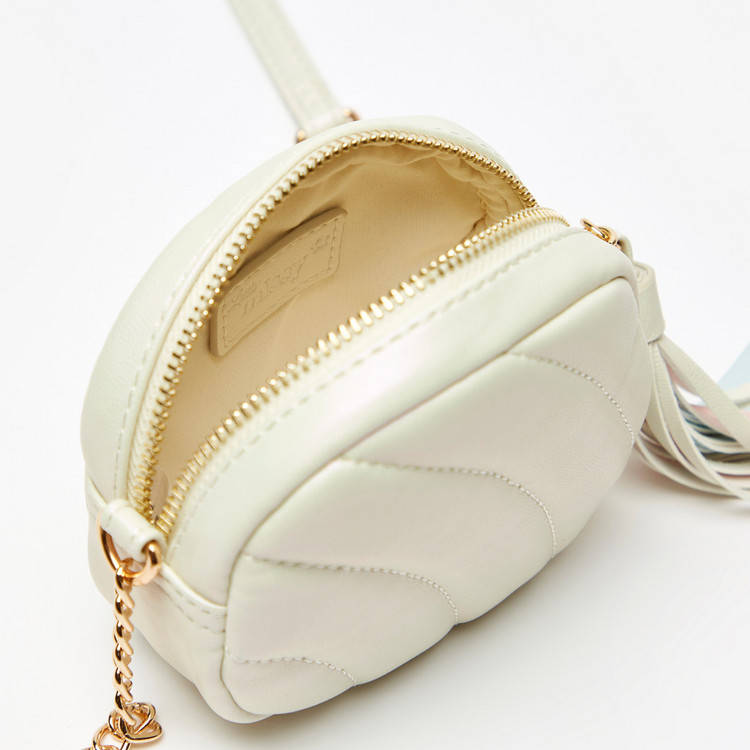 Little Missy Quilted Sling Bag with Chain Accent and Tassel Detail