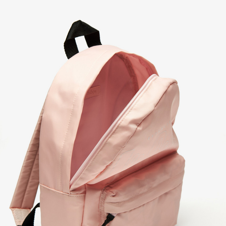 Lee Cooper Logo Print Zipper Backpack with Adjustable Shoulder Straps